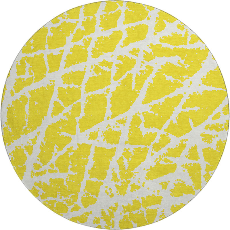 Premium Machine Washable Cerrito AMF501 Yellow Rug, Round 8'