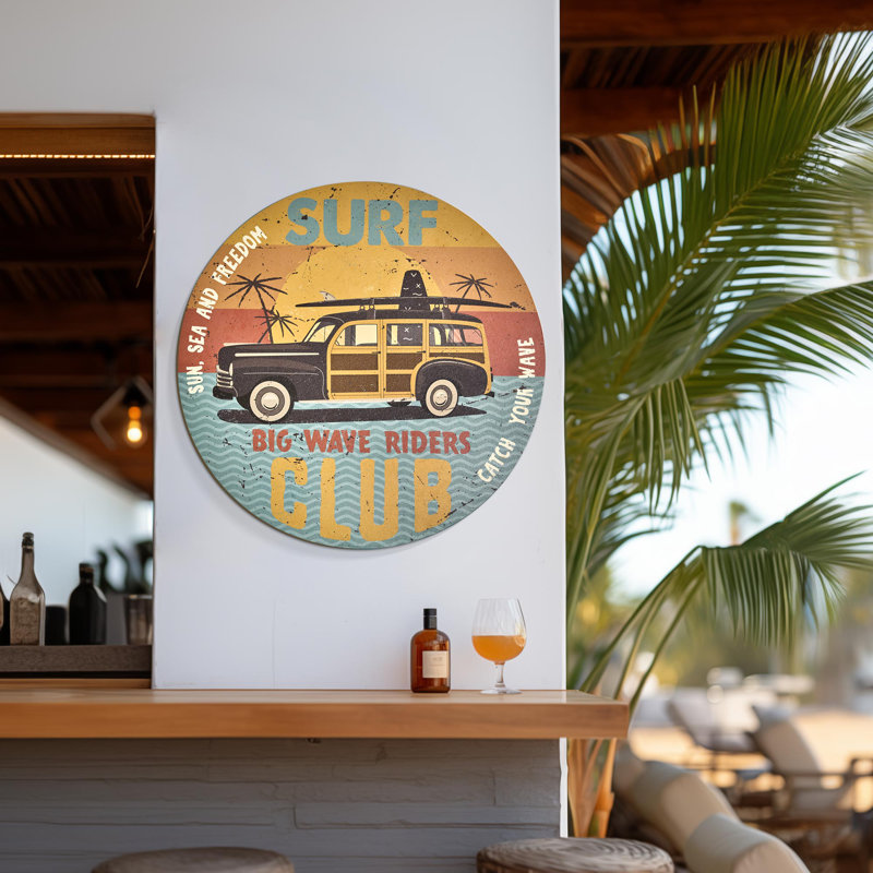 Vintage Surf Club Round MDF Wall Plaque
