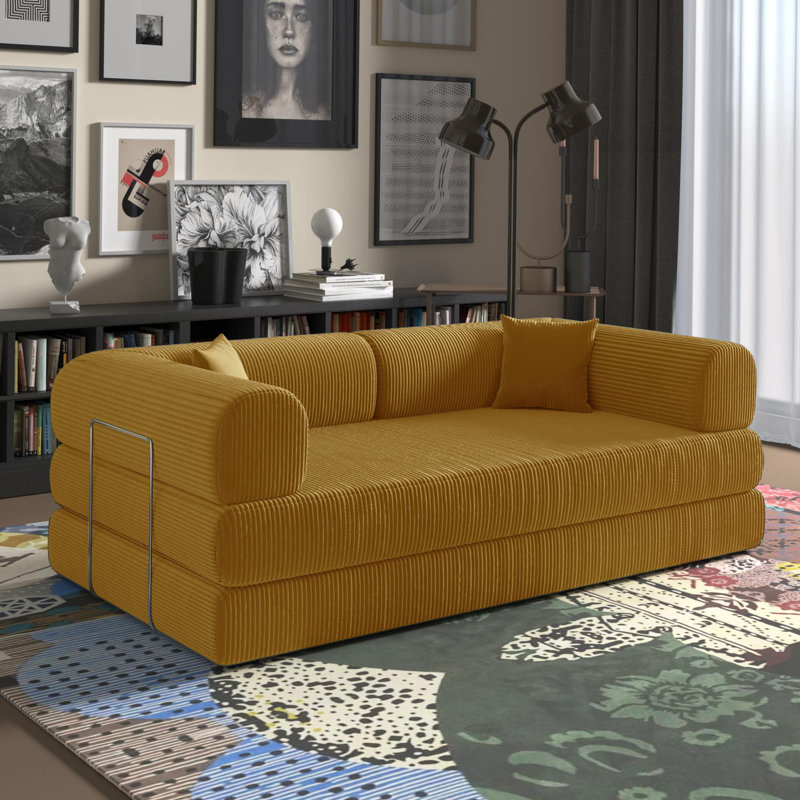 Jairden Corduroy Boneless 3-in-1 Adjustable Corduroy Sleeper Sofa Bed In A Box, Convertible Modern Foldable Sofa (with 2 Throw Pillows)