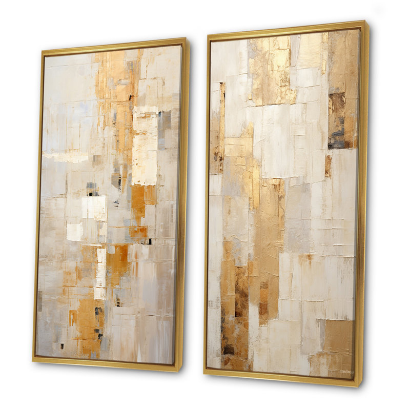 Ensemble de salon beige et doré Dream Collage - Formes abstraites, ensemble de 2, H 28 po x l 25 po, Encadrement doré