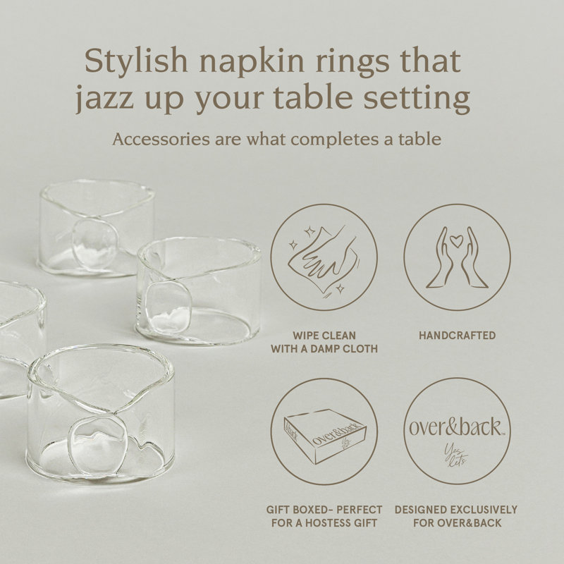 Clear Hand-Shaped Glass Napkin Rings Set of 4