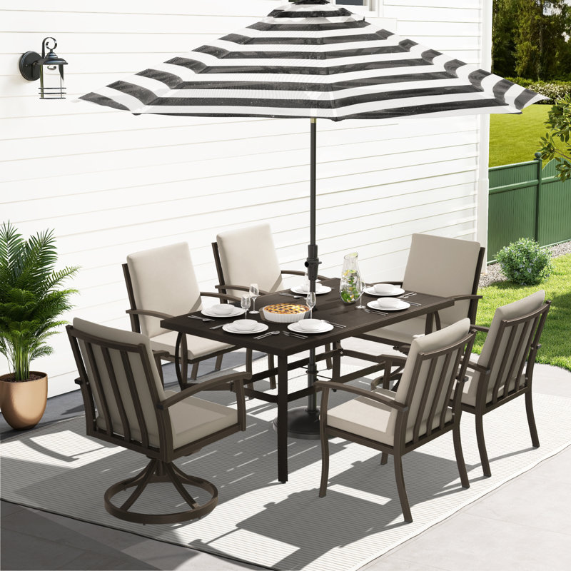 Houghton Colby Aluminum Patio Dining Set With 2 Swivel Dining Chairs, Dining Chairs And Washable Cushions, 6, Dark Brown
