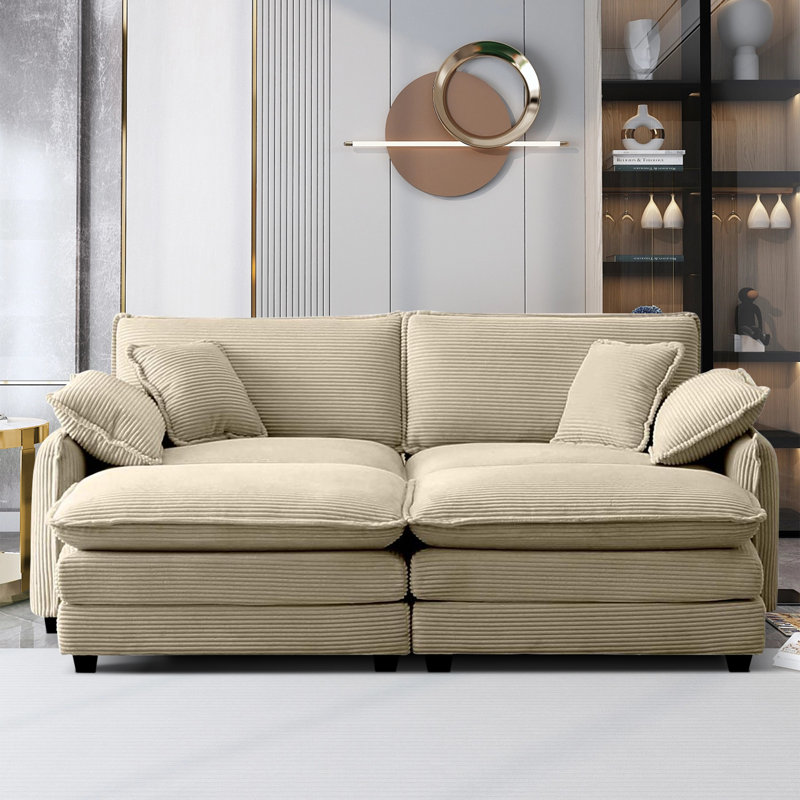 Chaise longue rembourrée Mavyn, Velours côtelé brun clair