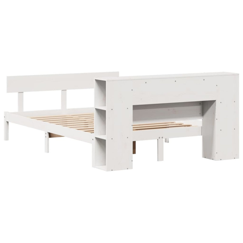 Bookcase Bed Without Mattress Solid Wood Pine, 126 x 220.5 cm, White