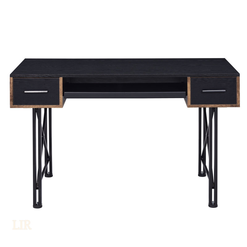 Bureau d'ordinateur à finition noire avec rangement et plateau à clavier pour un espace de travail efficace, Noir