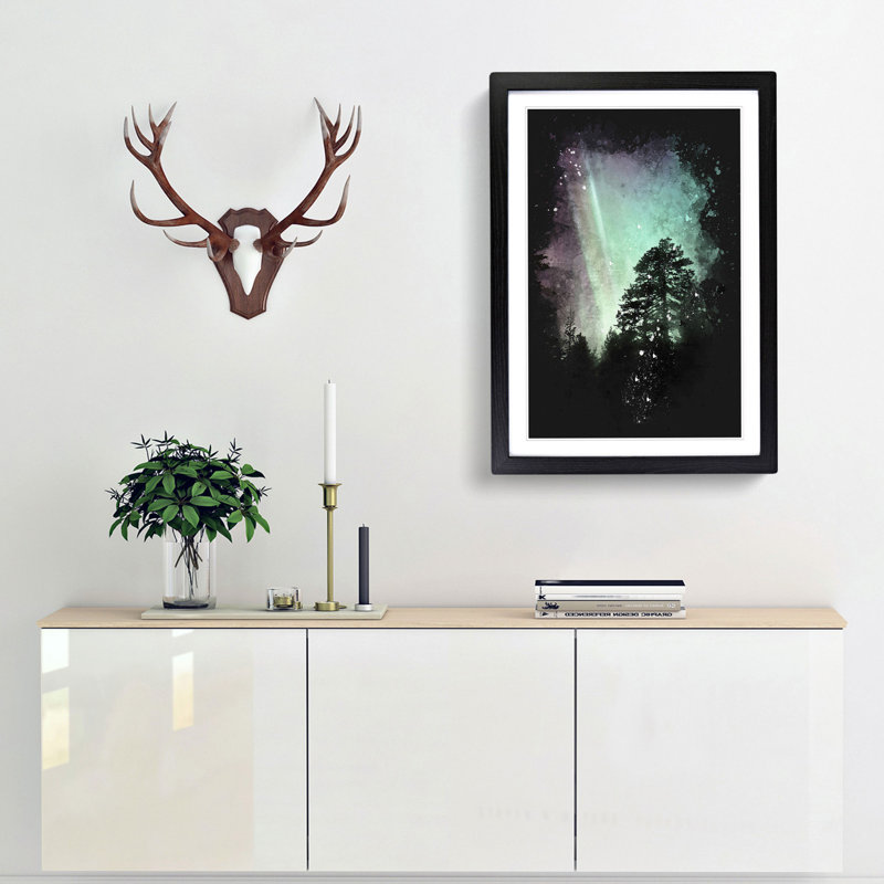 Northern Lights over the Forest - Picture Frame Graphic Art Print, 63cm H x 45cm W x 2cm D, Black Framed