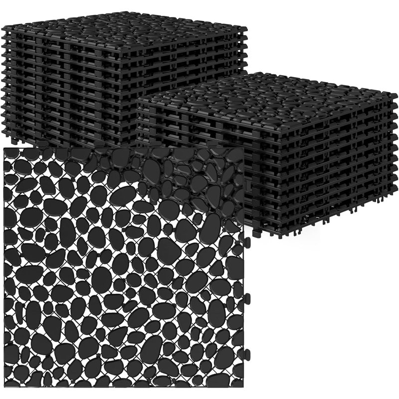 Carreaux de terrasse en plastique 24 pièces à motif de galets, 12 po x 12 po, Gris