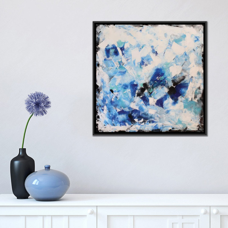«Blue Impression», reproduction sur toile, H 18 po x l 18 po x P 1,5 po, Toile encadrée noire, Pas de tapis