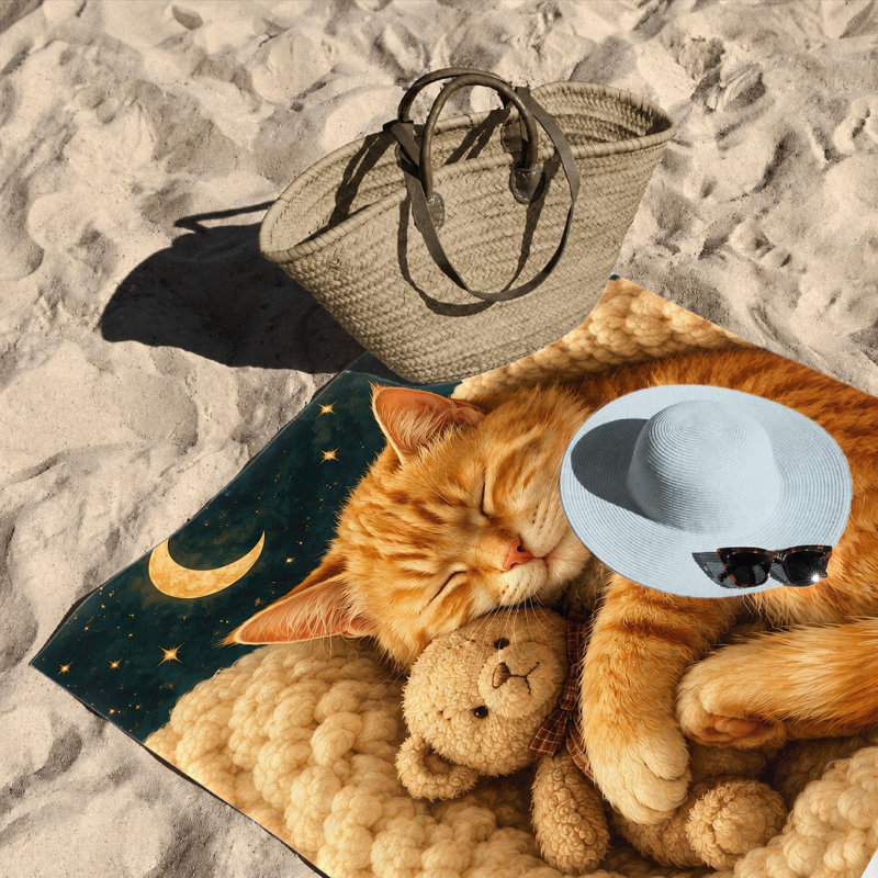 1Pcs Adorable chat endormi serrant une serviette de plage en forme d'ours en peluche
