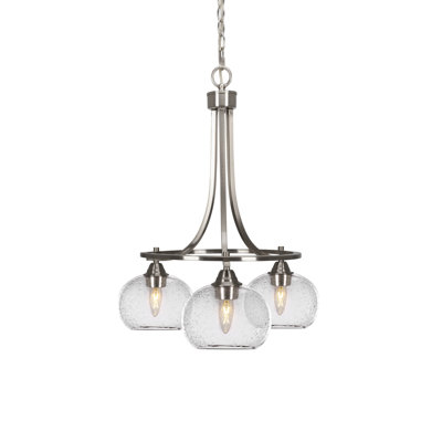 Paramount 3 Light Downlight Chandelier Shown In Brushed Nickel Finish With 7" Clear Bubble Glass