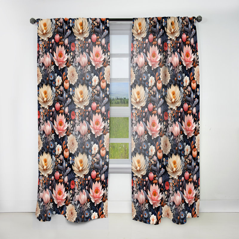 Beige Ethereal Elegance Floral Blooms II - Cottage Curtain - Velvet Room Darkening - 1 Panel, 52" W x 63" L