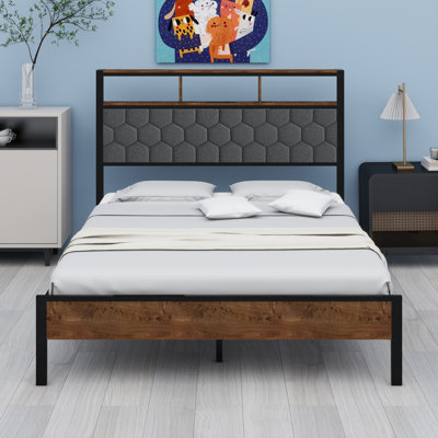 Base de lit plateforme en bois, chevet avec emballage souple et 2 pièces, grand espace de rangement au bas du lit