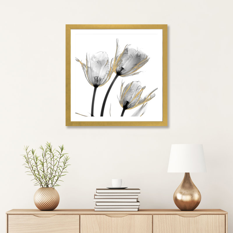 « doré orné de tulipes ii » par albert koetsier,-print, H 16 po x l 16 po x P 1 po, Papier avec cadre doré, Blanc