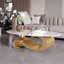 Table basse moderne avec plateau en faux marbre et base en acier inoxydable-1272732447