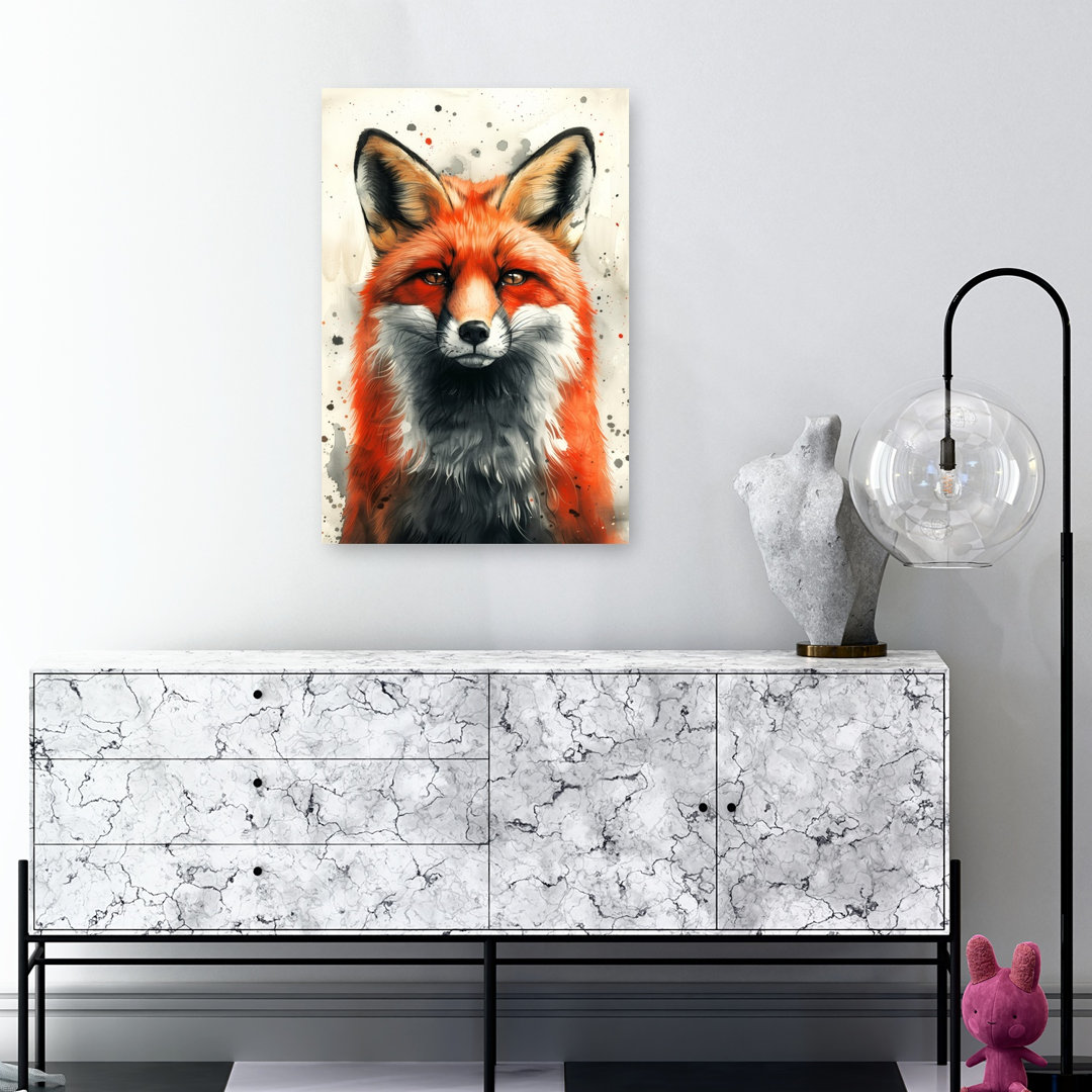 Watercolor Red Fox Portrait Abstract Vibrant Contemporary Fox Nature Portrait Wall Art Print