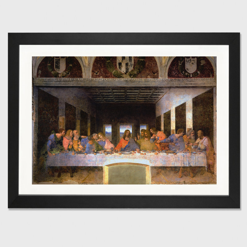 «The Last Supper, 1495-1498» par Leonardo Da Vinci, reproduction, H 16 po x l 24 po x P 1 po, Papier encadré noir
