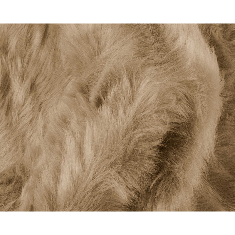 Asmat Tan Faux Sheepskin Fur Area Rug, Runner 2' x 3'