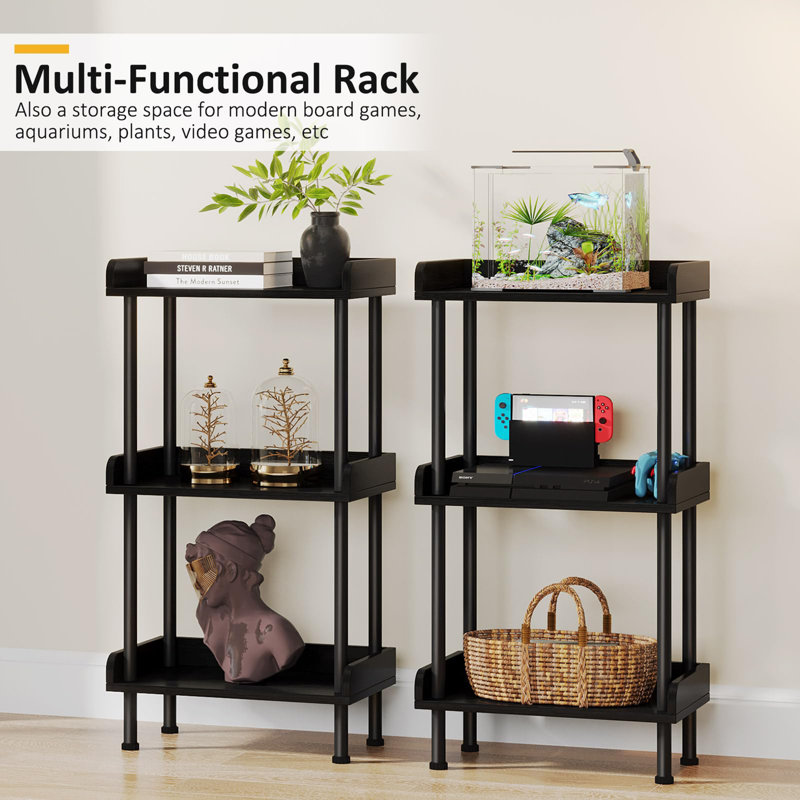 3 layers wooden bookcase industrial small bookshelf, Black