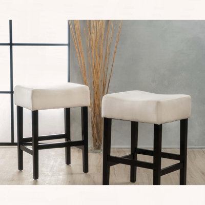 Backless Fabric Counter Height Barstools with Stitching Detail, Set of 2
