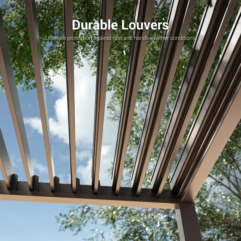 Double-layer Louvered Pergola, Double Aluminum Louvers, Full Aluminum Frame, Adjustable Roof, Durable, 12 ft x 20 ft