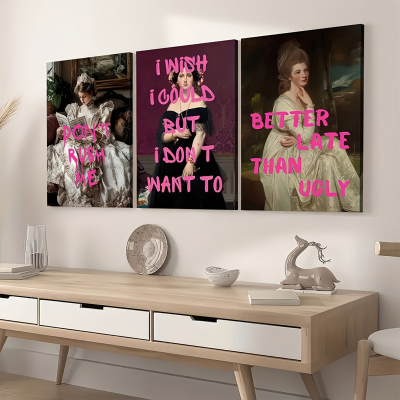 Court Meme Quote, impression sur toile 3 pièces pour décor de salon Quirky Vibe, 36 * 24 pouces 3 pièces