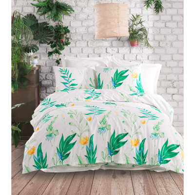 Ensemble de housse de couette 100% coton Cranmore blanc / vert / jaune