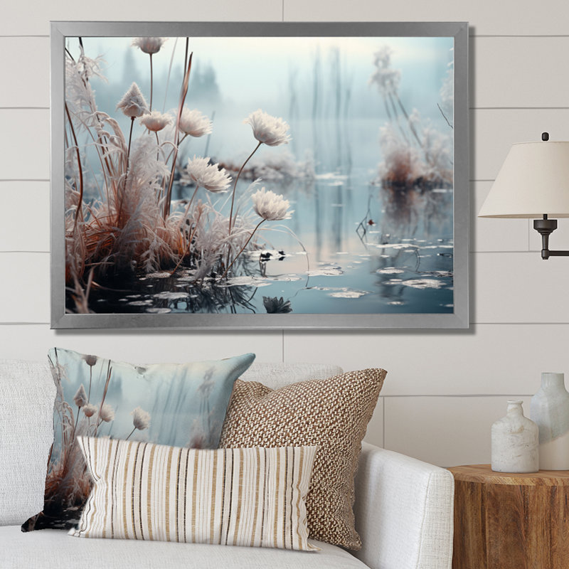 «Winter Reverie at the Lake I», reproduction sur toile, Cadre simple gris, H 24 po x l 32 po x P 1 po