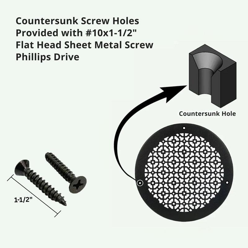Grille ronde en fonte d'aluminium de 10 po Achtek (12 po au total) thermolaquée, Noir, noir, noir, noir