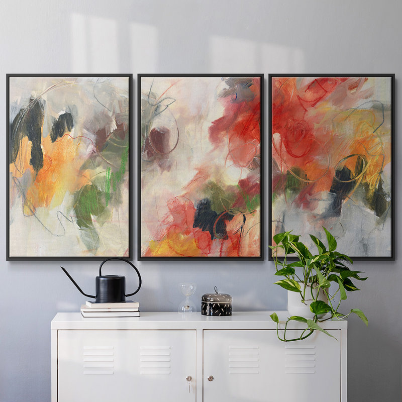 «Abstract Floral Delight II», 3 pièces, Noir, H 36 po x l 75 po x P 2 po