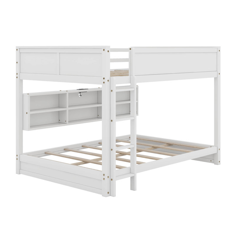 Lit superposé grand sur grand avec rangement, Blanc