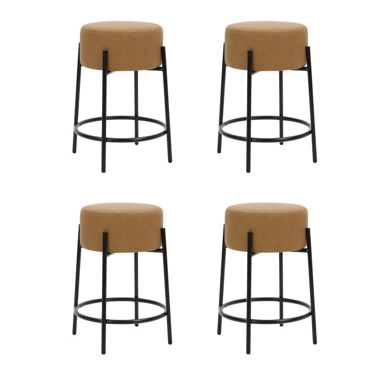 Tabouret , Tabouret de comptoir (siège d'une hauteur de 24 p, Polyester brun clair / cadre noir mat, 4