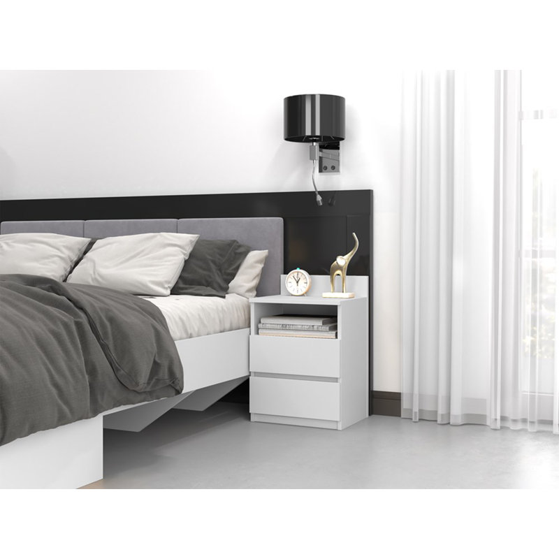 Taahir 2-Drawer Bedside Table with Open Shelf 40 cm White