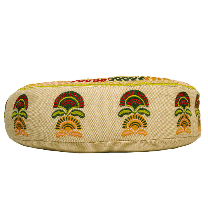 Coussin brodé rond en coton, H 20 po x l 20 po, Jaune / abstrait