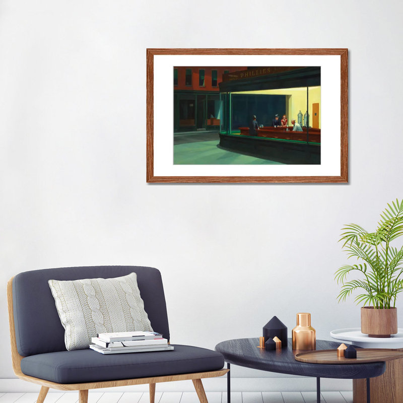 «Nighthawks, 1942», reproduction encadrée sur papier par Edward Hopper, H 24 po x l 32 po x P 1 po