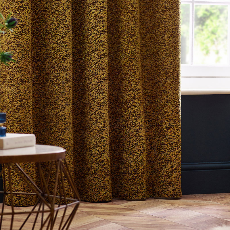  Chenille Room Darkening Eye Curtains, Gold, 168cm Width x 183cm Drop