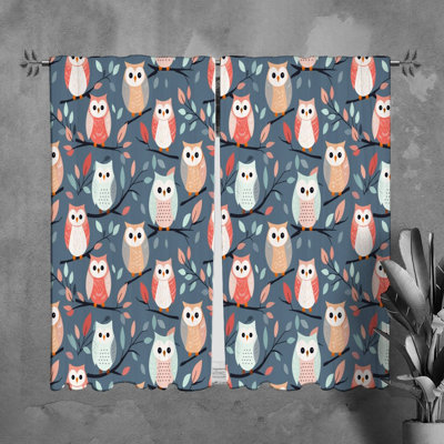 Owl Window Curtains Animals Blue Drapes