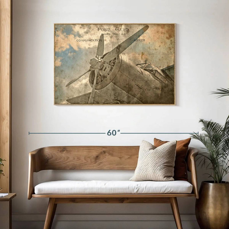 Avion rétro, Cadre flottant en bois naturel, 43 po x 29 po