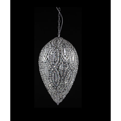 Luminaire suspendu 12 lumières en chrome avec cristaux transparents