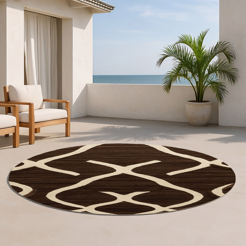 Trellis Brown Indoor and Outdoor Area Rug, Round 5'