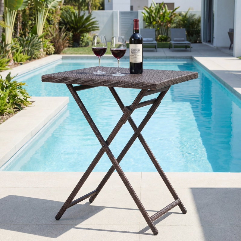 Table de bar pliante d'extérieur en rotin - Résistant aux rayons UV toutes saisons, H 39 po pour le patio et la cour
