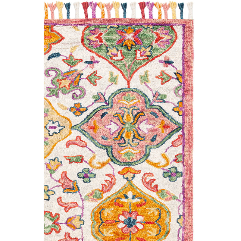 Jahiem Floral Handmade Tufted Wool Ivory Area Rug, Square 6'