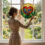 Panneau de vitrail 12 "H Heart Flowers-1017772308