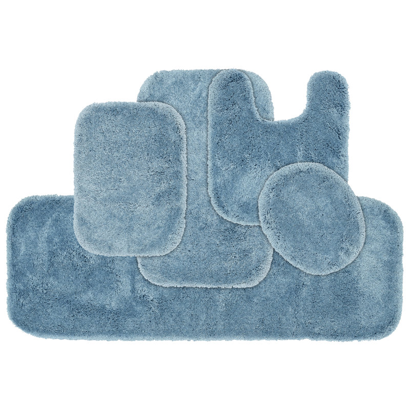 Ensemble de tapis / tapis de bain ultra doux 5 pièces avec envers antidérapant Mccluney, Bleu bassin