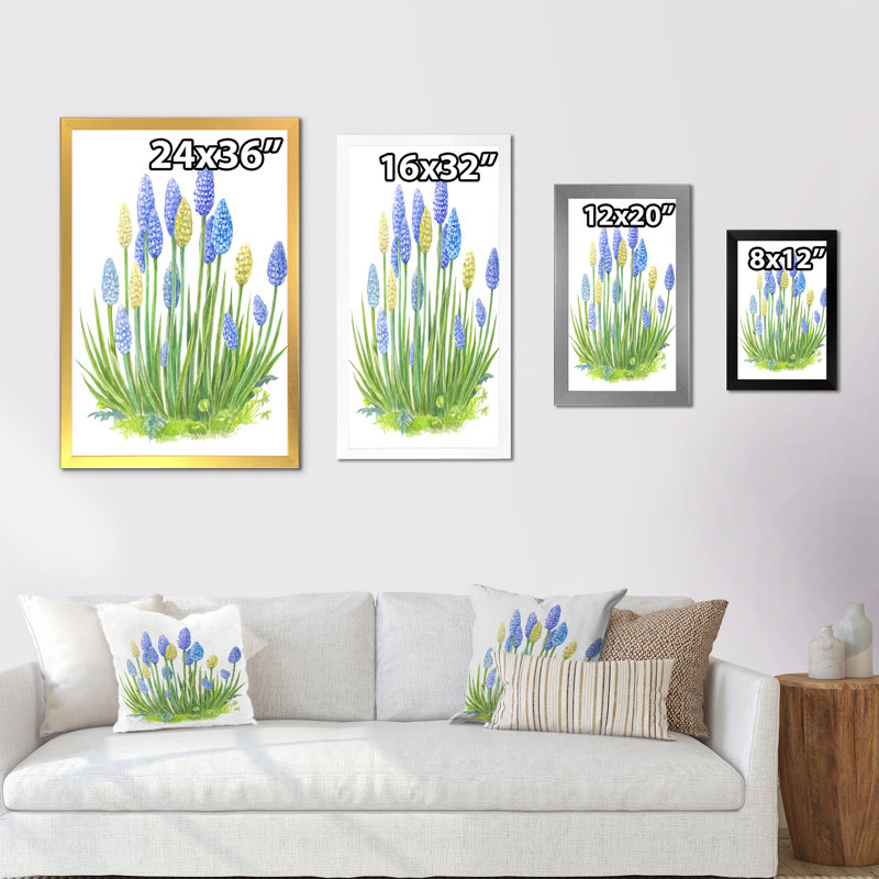 Blooming Blue Wildflowers - Peinture sur toile, Cadre noir, H 32 po x l 16 po x P 1 po