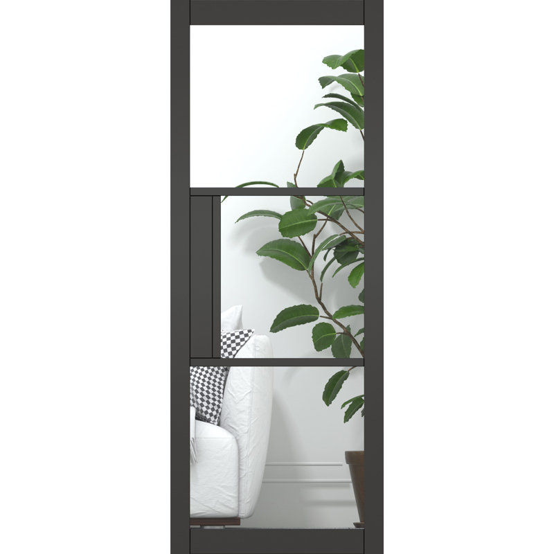 Black Heritage 3 Lite Clear Glass Internal Door, 198.1cm x 68.6cm x 3.5cm (H x W x T)