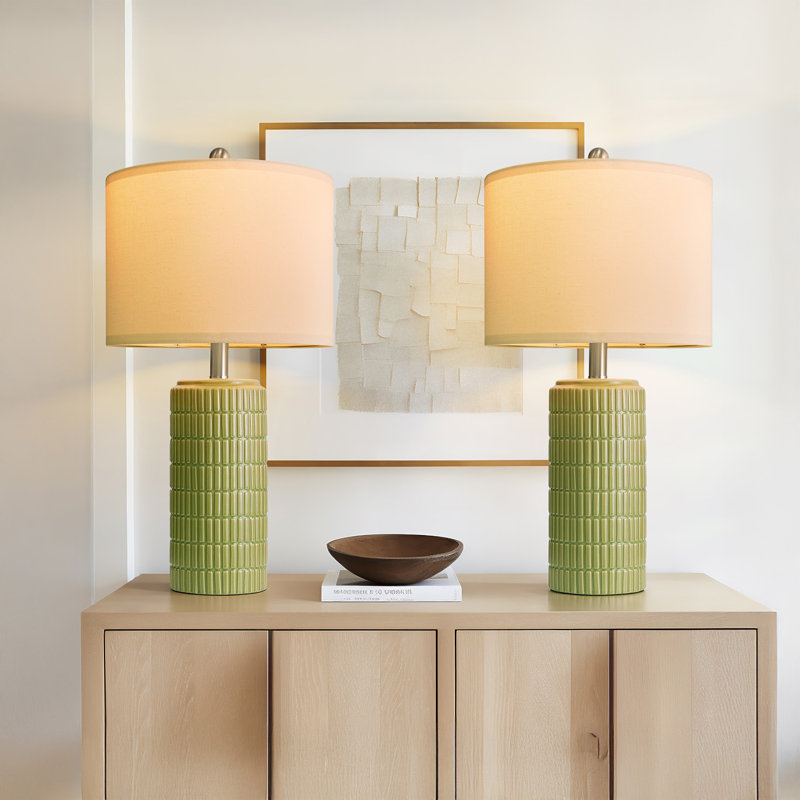 Lampe de table 23 po en céramique verte minimaliste moderne, convenant aux salons, chambres à coucher, tables de chevet et bureaux