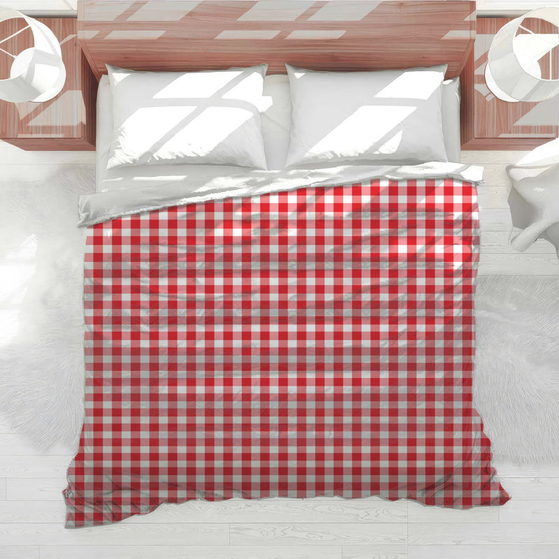 Red White Gingham Pattern Comforter, King