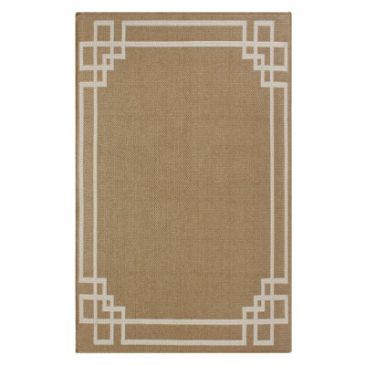 Tapis d'extérieur à motif géométrique à tissage de bordure, léger et portable 5 x 7 pi