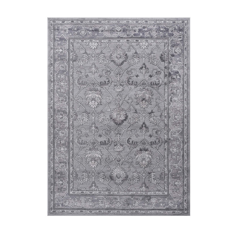 Grey/Oriental Non-Shedding Stain Resistant Area Rug, Rectangle 5' x 7'