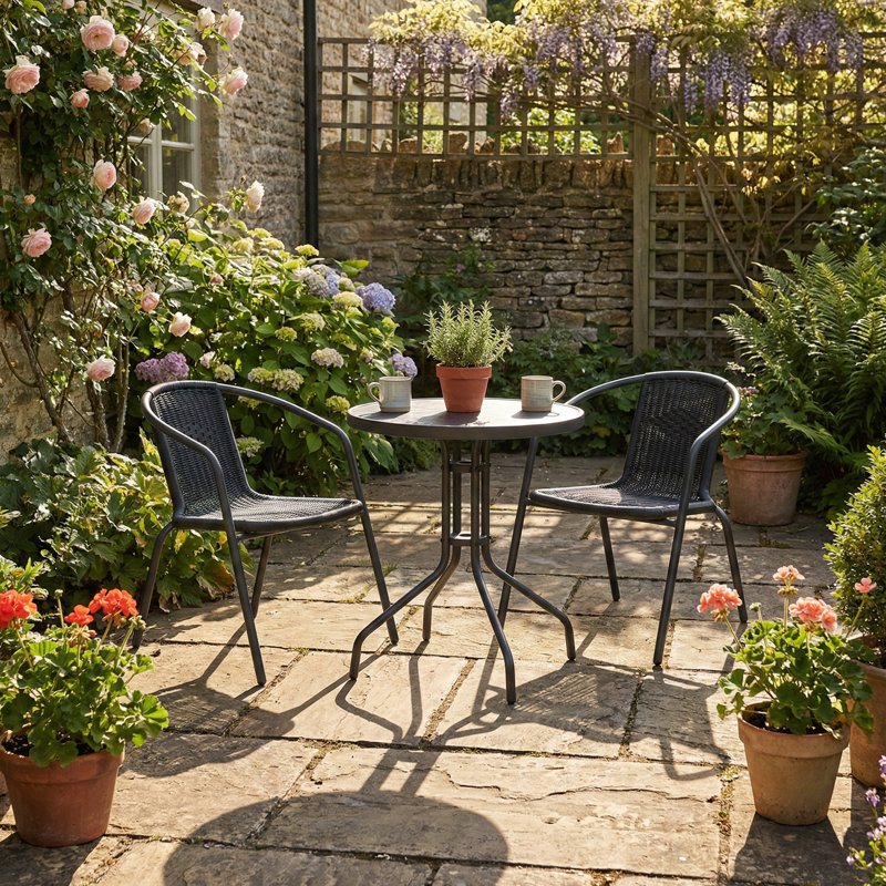 2 - Person Patio Dining Set with Round Table, Grey